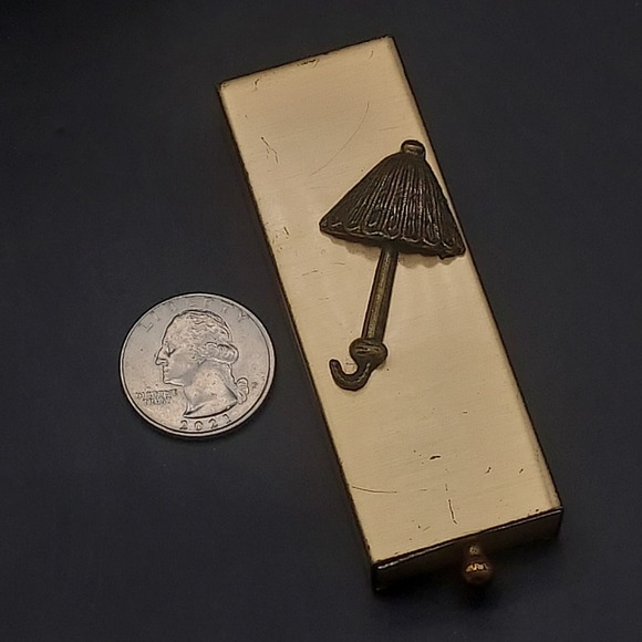 Vintage Gold Tone Umbrella Match Stick Cigarette Box Holder Small Drawer - Picture 4 of 10